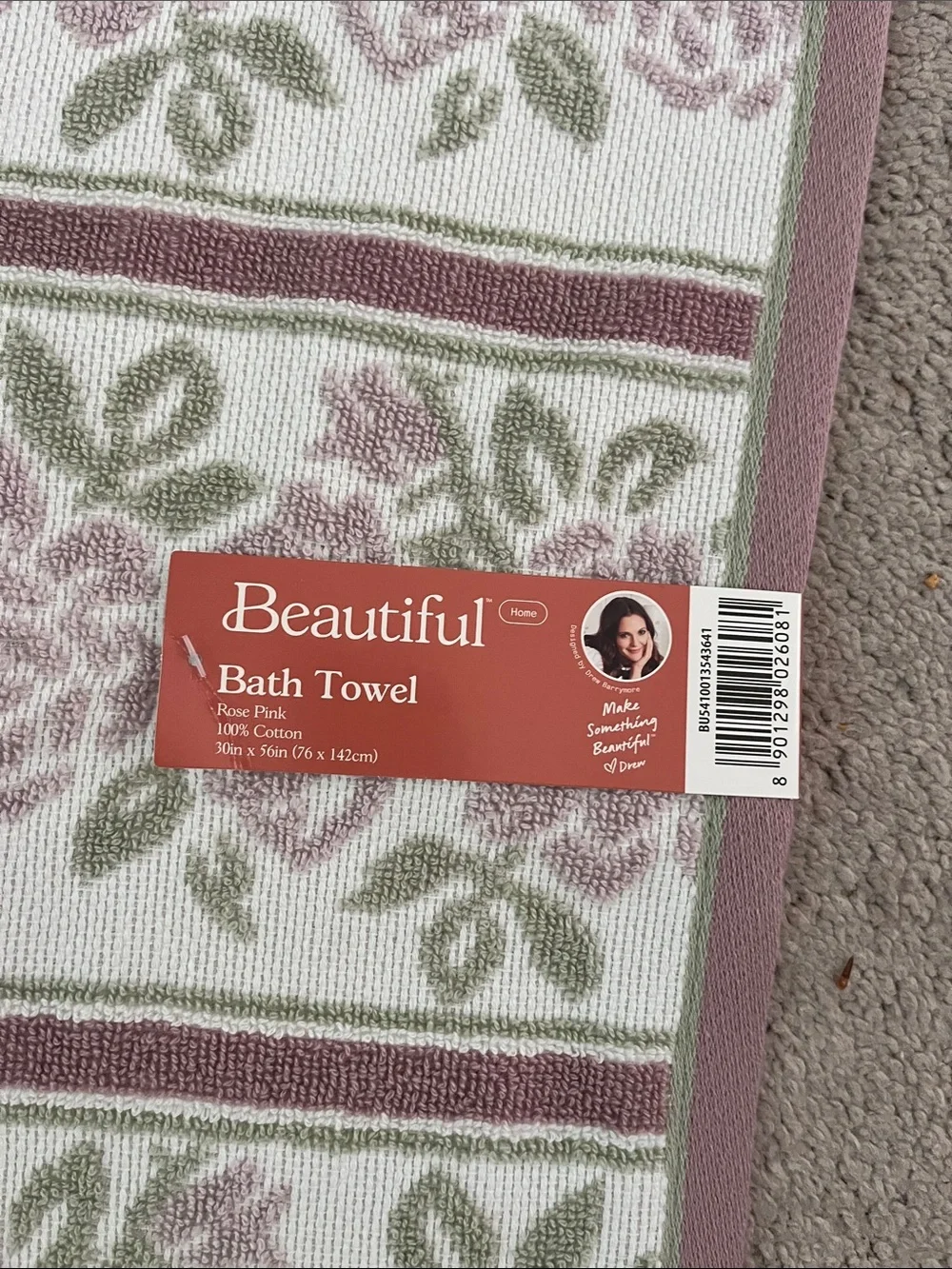 Floral Stripe Bath Towel in Pink and Green